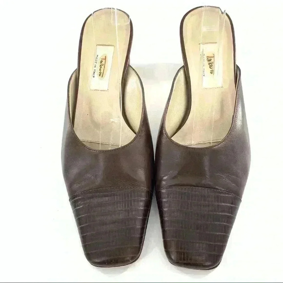 Talbots heels size 6.5 chocolate brown Italian leather mules vintage 80s 90s - Picture 2 of 12